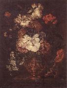 unknow artist Still life of Roses,Carnations,Daisies,peonies and convulvuli in a gilt vase,upon a stone ledge oil